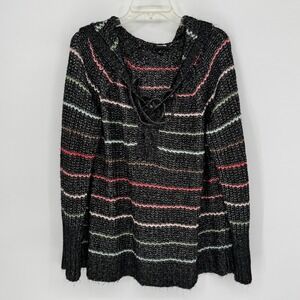 Torrid Black Striped Lace Up Hoodie Sweater Womens Size 1X Cozy Warm Soft